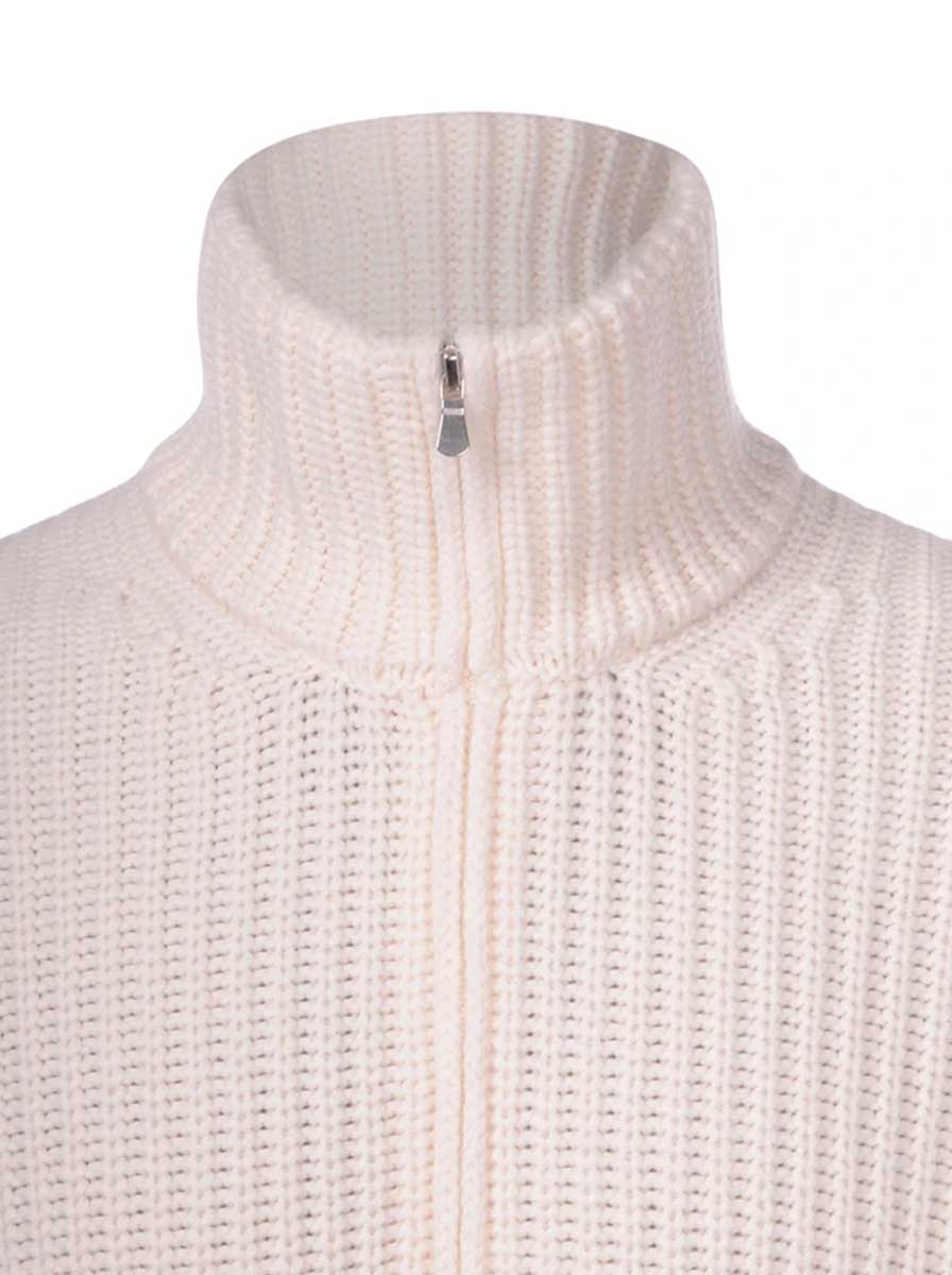 Gran Sasso Knitwear & Jumpers Gran Sasso - Cashmere Full Zip Rib Cream Cardigan