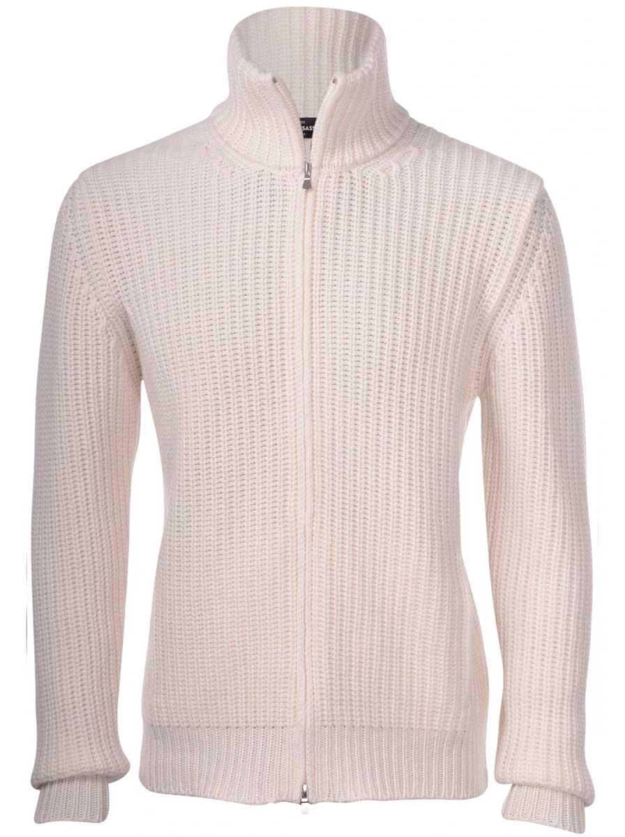 Gran Sasso Knitwear & Jumpers Gran Sasso - Cashmere Full Zip Rib Cream Cardigan