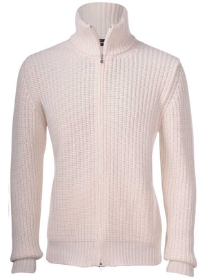 Gran Sasso Knitwear & Jumpers Gran Sasso - Cashmere Full Zip Rib Cream Cardigan