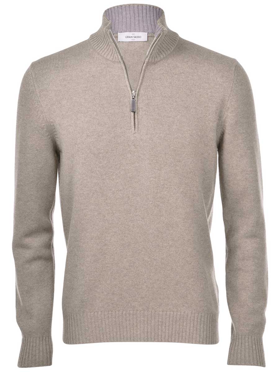 Gran Sasso Knitwear & Jumpers Gran Sasso - Cashmere/Wool 1/4 Zip Beige Jumper