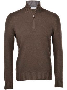 Gran Sasso Knitwear & Jumpers Gran Sasso - Cashmere/Wool 1/4 Zip Brown Jumper