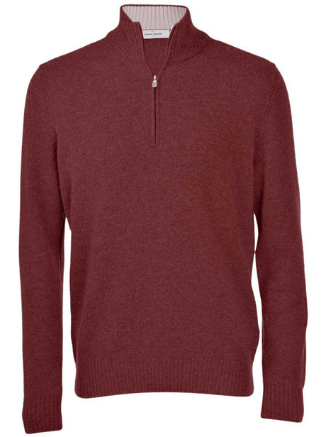 Gran Sasso Knitwear & Jumpers Gran Sasso - Cashmere/Wool 1/4 Zip Burgundy Jumper