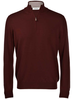 Gran Sasso Knitwear & Jumpers Gran Sasso - Merino Wool 1/4 Zip Burgundy Jumper