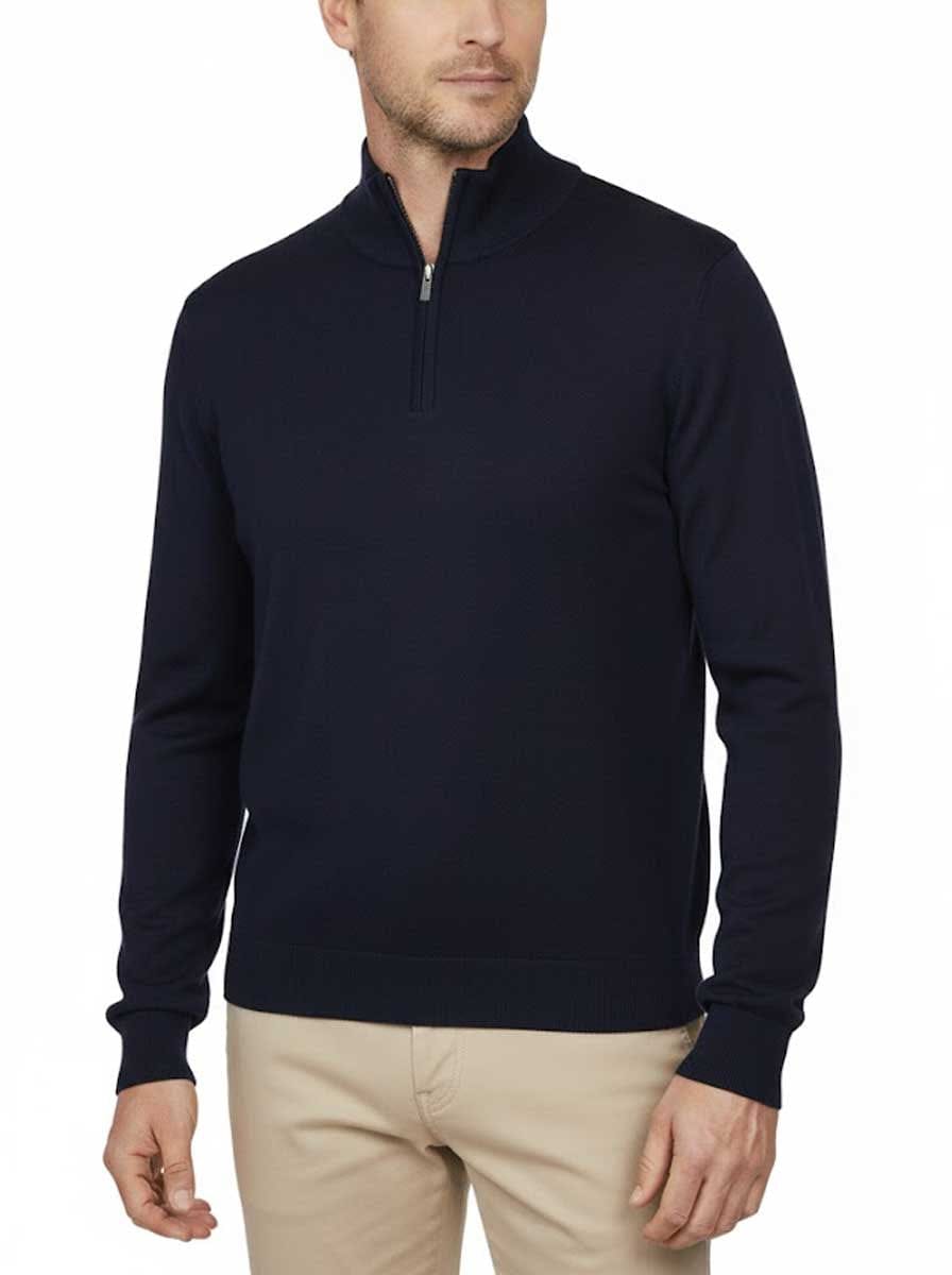 Gran Sasso Knitwear & Jumpers Gran Sasso - Merino Wool 1/4 Zip Navy Jumper