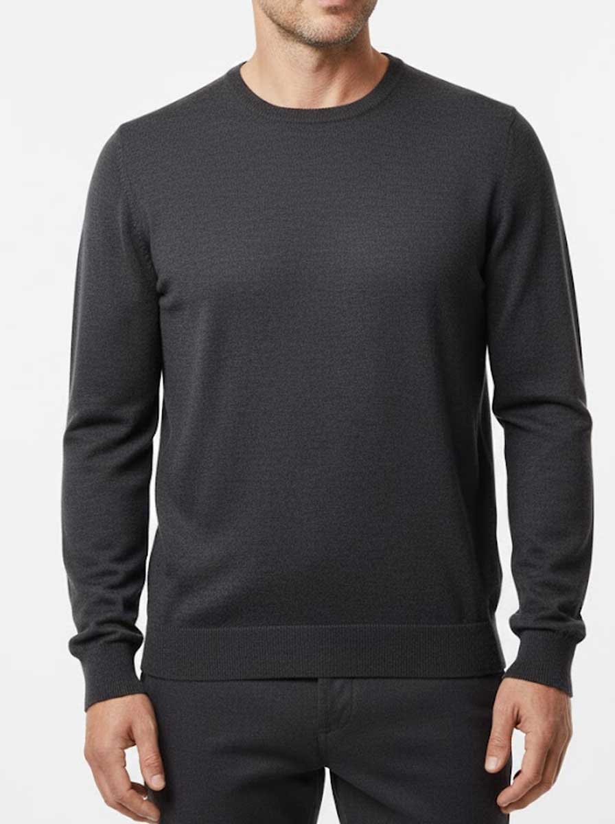 Gran Sasso Knitwear & Jumpers Gran Sasso - Merino Wool Crew Neck Charcoal Sweater