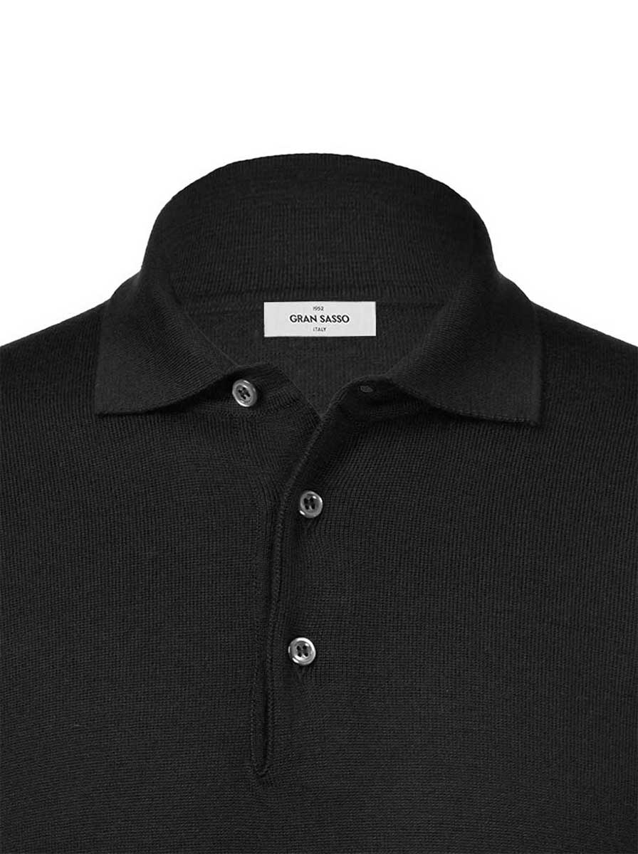 Gran Sasso Knitwear & Jumpers Gran Sasso - Merino Wool Long Sleeve Black Polo