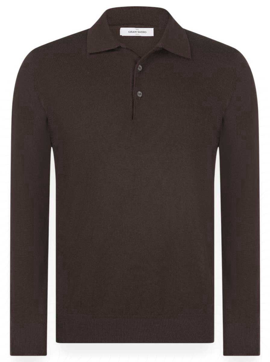 Gran Sasso Knitwear & Jumpers Gran Sasso - Merino Wool Long Sleeve Brown Polo