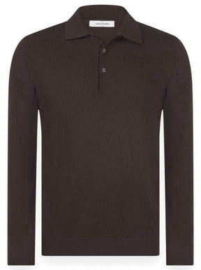 Gran Sasso Knitwear & Jumpers Gran Sasso - Merino Wool Long Sleeve Brown Polo
