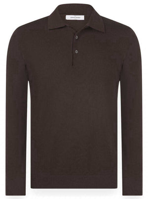 Gran Sasso Knitwear & Jumpers Gran Sasso - Merino Wool Long Sleeve Brown Polo