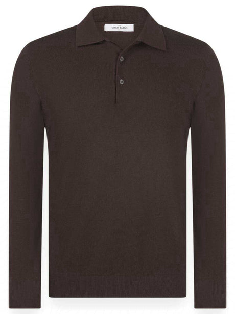 Gran Sasso Knitwear & Jumpers Gran Sasso - Merino Wool Long Sleeve Brown Polo