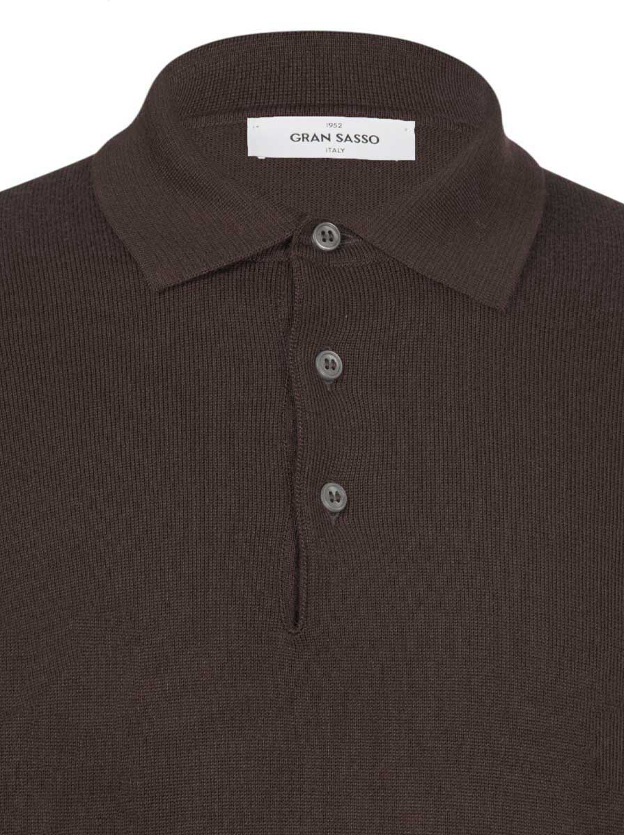 Gran Sasso Knitwear & Jumpers Gran Sasso - Merino Wool Long Sleeve Brown Polo