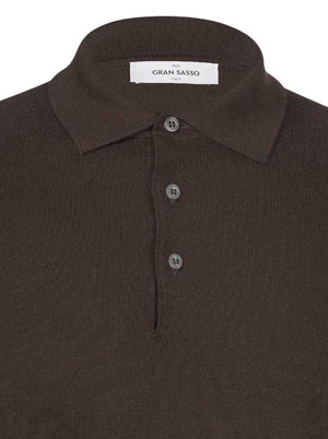 Gran Sasso Knitwear & Jumpers Gran Sasso - Merino Wool Long Sleeve Brown Polo