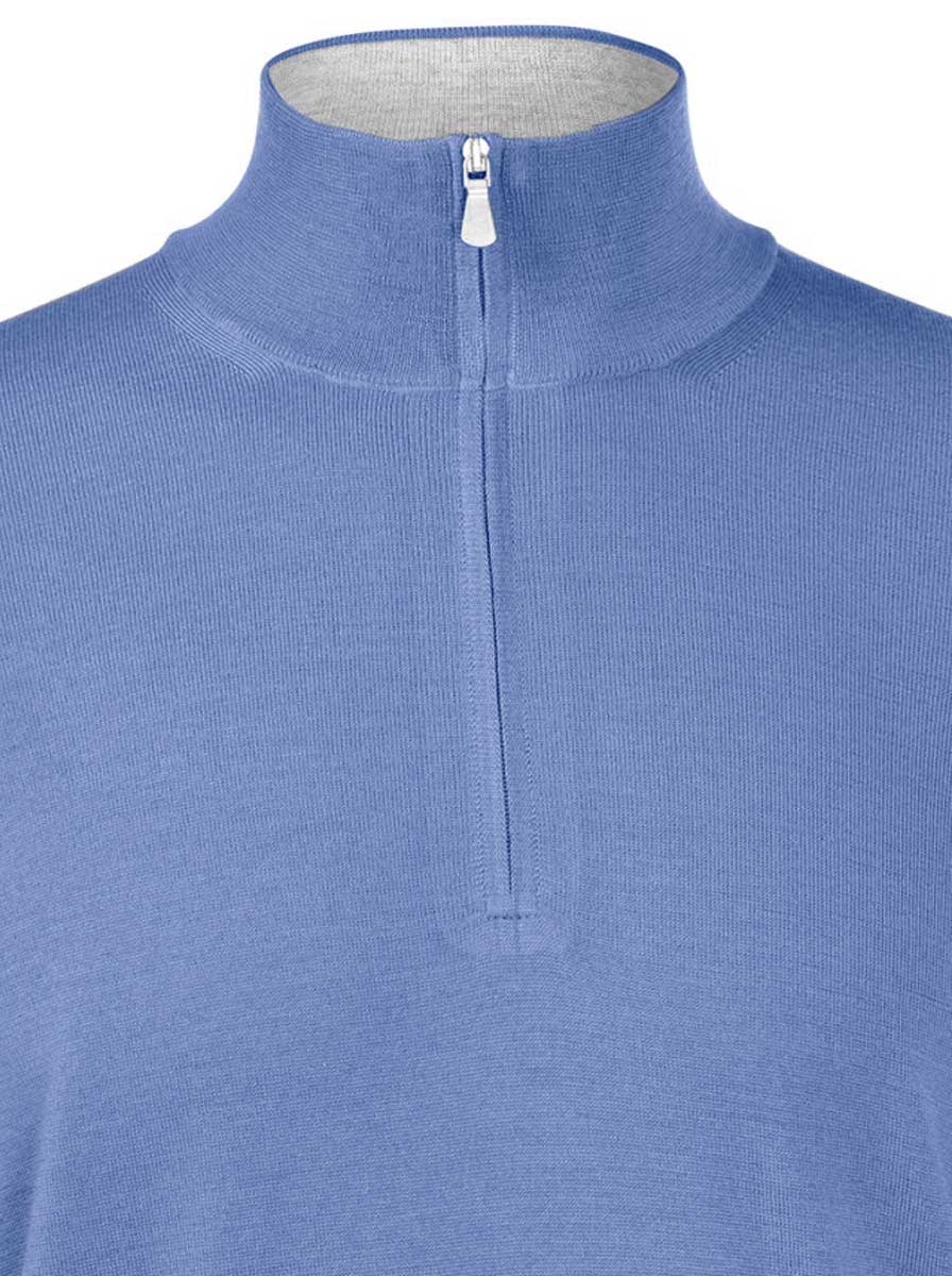 Gran Sasso Knitwear & Jumpers Gran Sasso - Merino Wool Quarter Zip Blue Knitwear