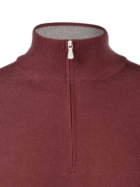 Gran Sasso Knitwear & Jumpers Gran Sasso - Merino Wool Quarter Zip Burgundy Knitwear