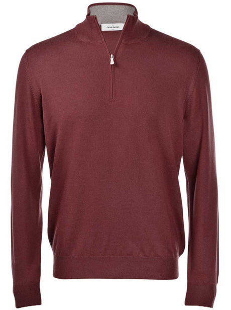 Gran Sasso Knitwear & Jumpers Gran Sasso - Merino Wool Quarter Zip Burgundy Knitwear