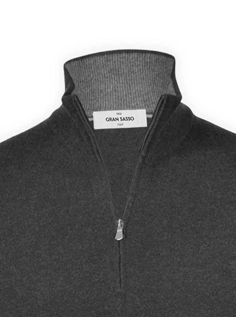 Gran Sasso Knitwear & Jumpers Gran Sasso - Merino Wool Quarter Zip Charcoal Knitwear