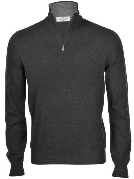 Gran Sasso Knitwear & Jumpers Gran Sasso - Merino Wool Quarter Zip Charcoal Knitwear