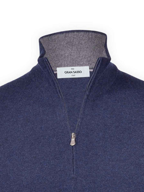 Gran Sasso Knitwear & Jumpers Gran Sasso - Merino Wool Quarter Zip Denim Knitwear