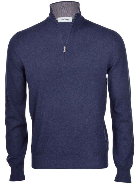 Gran Sasso Knitwear & Jumpers Gran Sasso - Merino Wool Quarter Zip Denim Knitwear