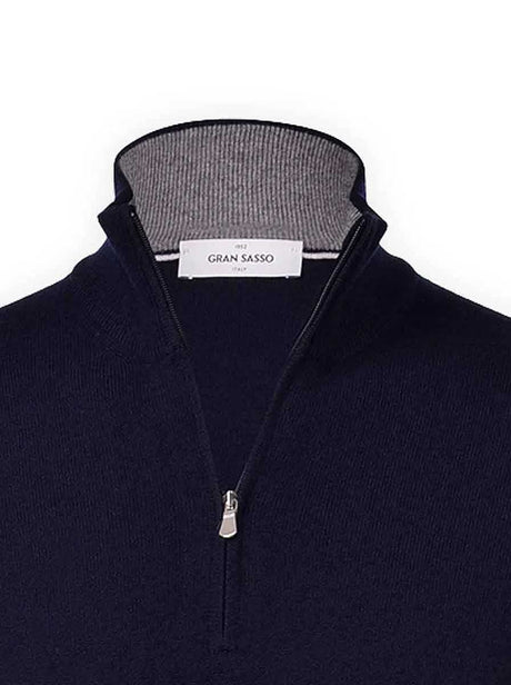 Gran Sasso Knitwear & Jumpers Gran Sasso - Merino Wool Quarter Zip Navy Knitwear