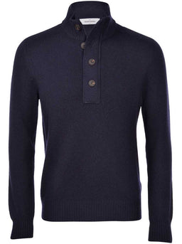 Gran Sasso Knitwear & Jumpers Gran Sasso - Super Geelong 1/4 Zip Navy Jumper