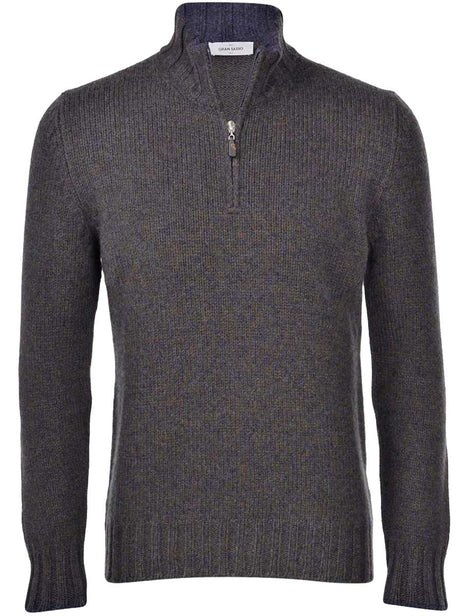 Gran Sasso Knitwear & Jumpers Gran Sasso -  Super Geelong Green Bi-Colour Quarter Zip