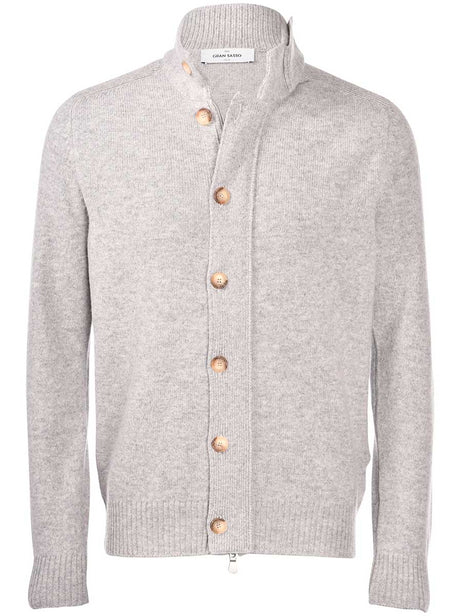 Gran Sasso Knitwear & Jumpers Gran Sasso - Super Geelong Zip & Button Grey Cardigan