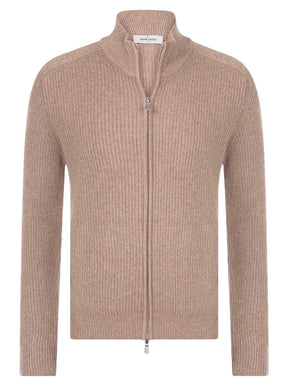 Gran Sasso Knitwear & Jumpers Gran Sasso - Wool/Cashmere Biscuit Ribbed Full Zip Cream Cardigan