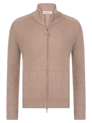 Gran Sasso Knitwear & Jumpers Gran Sasso - Wool/Cashmere Biscuit Ribbed Full Zip Cream Cardigan