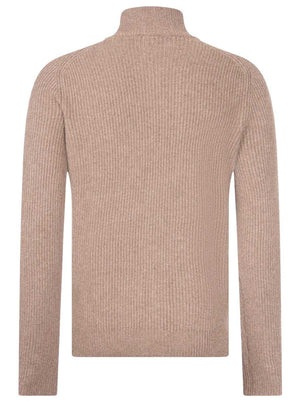 Gran Sasso Knitwear & Jumpers Gran Sasso - Wool/Cashmere Biscuit Ribbed Full Zip Cream Cardigan