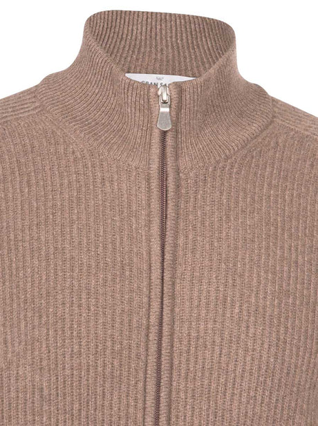 Gran Sasso Knitwear & Jumpers Gran Sasso - Wool/Cashmere Biscuit Ribbed Full Zip Cream Cardigan