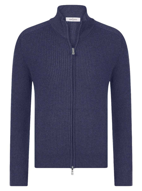 Gran Sasso Knitwear & Jumpers Gran Sasso - Wool/Cashmere Blue Ribbed Full Zip Cream Cardigan 23130/19688.589 226