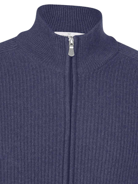 Gran Sasso Knitwear & Jumpers Gran Sasso - Wool/Cashmere Blue Ribbed Full Zip Cream Cardigan 23130/19688.589 226