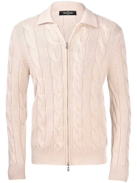 Gran Sasso Knitwear & Jumpers Gran Sasso - Wool/Cashmere Cable Full Zip Cream Cardigan