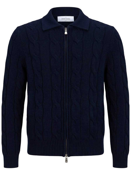 Gran Sasso Knitwear & Jumpers Gran Sasso - Wool/Cashmere Navy Cable Full Zip Cream Cardigan