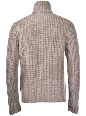 Gran Sasso Knitwear & Jumpers Gran Sasso - Wool/Cashmere Ribbed Full Zip Biscuit Cardigan