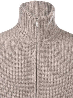 Gran Sasso Knitwear & Jumpers Gran Sasso - Wool/Cashmere Ribbed Full Zip Biscuit Cardigan