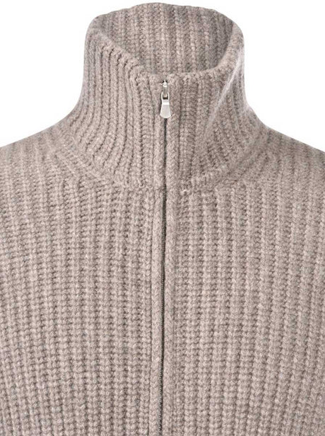 Gran Sasso Knitwear & Jumpers Gran Sasso - Wool/Cashmere Ribbed Full Zip Biscuit Cardigan