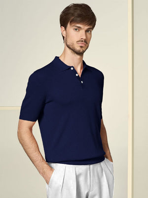 Gran Sasso Polo & T-Shirts Gran Sasso - Knitted Popcorn Weave Cotton Polo Shirt