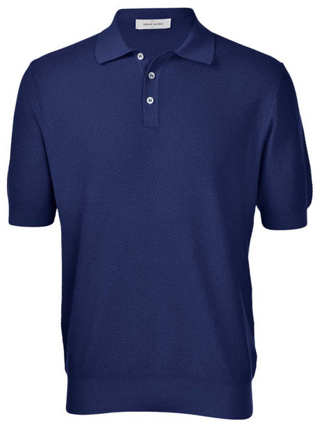 Gran Sasso Polo & T-Shirts Gran Sasso - Textured Cotton Blue Polo Shirt