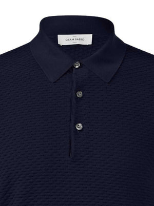 Gran Sasso Polo & T-Shirts Gran Sasso - Textured Cotton Navy Polo Shirt