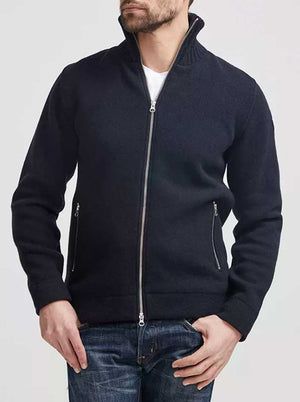 Holebrook Knitwear & Jumpers Holebrook - Måns Zip Knitted Windproof Navy Sweater