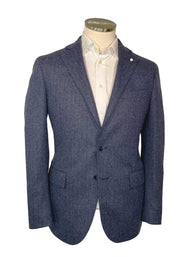 Luigi Bianchi Jacket/Blazer Luigi Bianchi - Blue Wool/Cashmere Herringbone Blazer