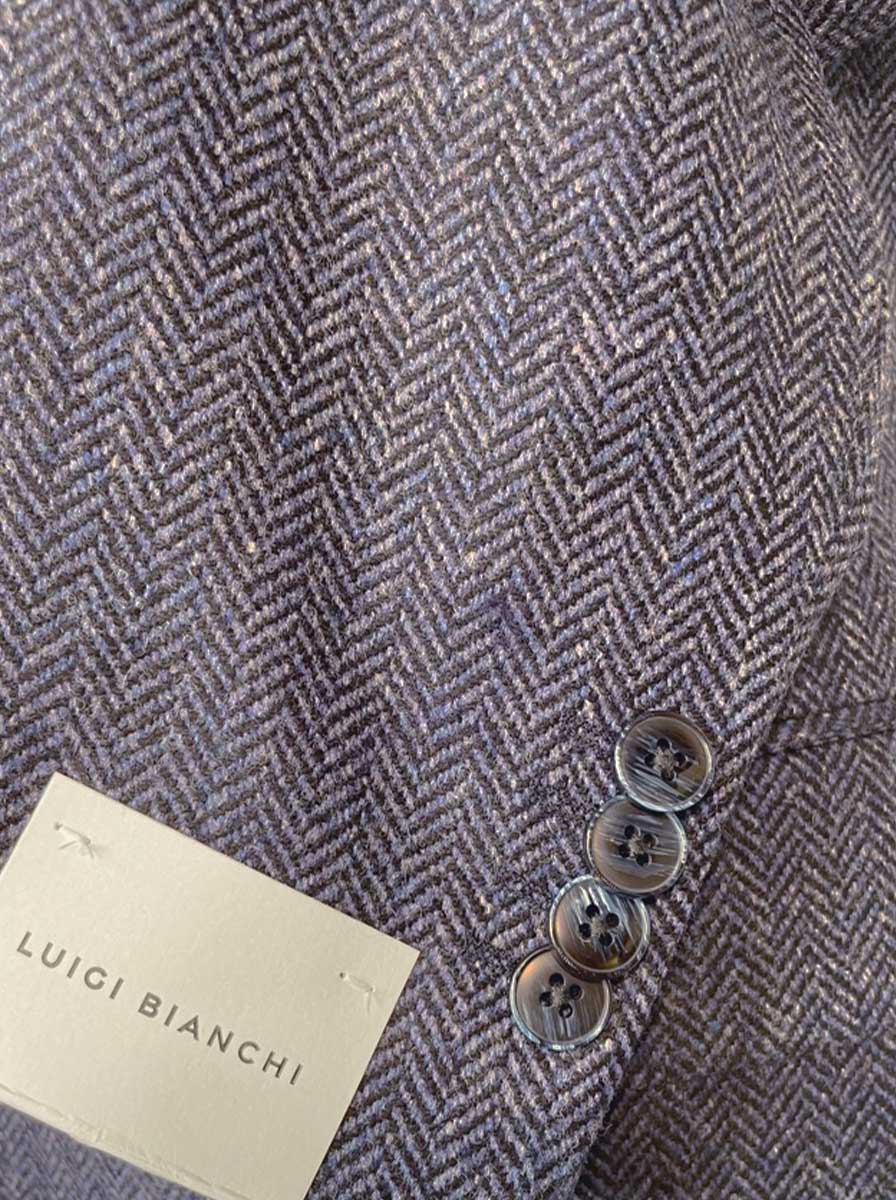 Luigi Bianchi Jacket/Blazer Luigi Bianchi - Blue Wool/Cashmere Herringbone Blazer