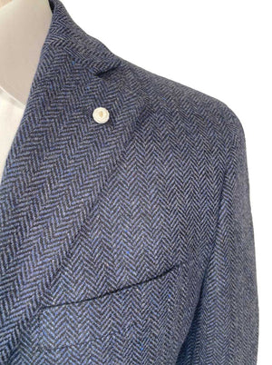 Luigi Bianchi Jacket/Blazer Luigi Bianchi - Blue Wool/Cashmere Herringbone Blazer