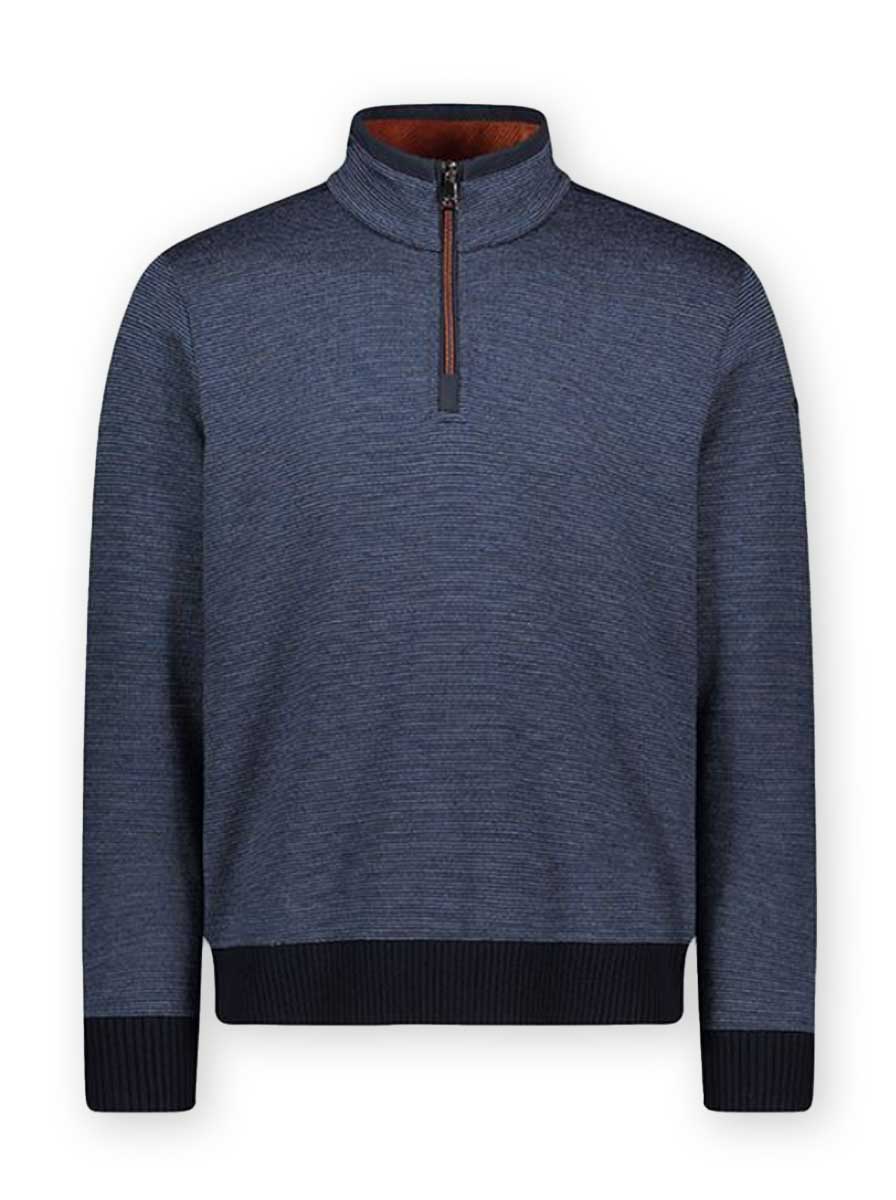 Paul & Shark Knitwear & Jumpers Paul & Shark - Denim Micro Stripe Wool Half Zip Sweater