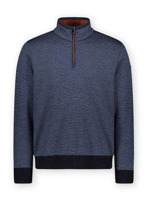 Paul & Shark Knitwear & Jumpers Paul & Shark - Denim Micro Stripe Wool Half Zip Sweater