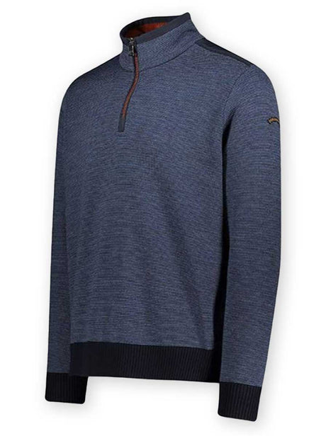 Paul & Shark Knitwear & Jumpers Paul & Shark - Denim Micro Stripe Wool Half Zip Sweater