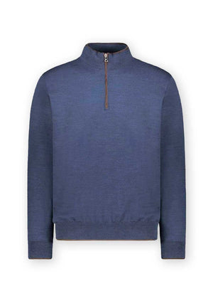 Paul & Shark Knitwear & Jumpers Paul & Shark - Denim Wool half Zip Sweater w/ Alcantara® Trim