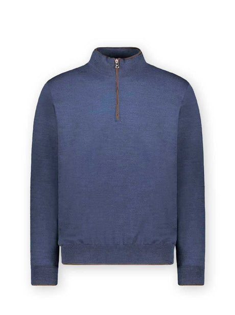 Paul & Shark Knitwear & Jumpers Paul & Shark - Denim Wool half Zip Sweater w/ Alcantara® Trim